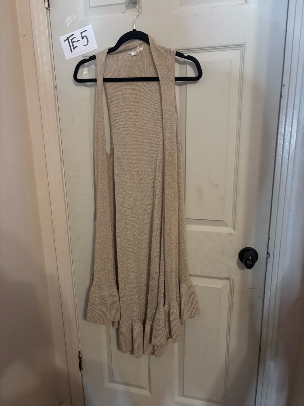 entro Long Open-Front Ruffle-Hem Cardigan - Beige